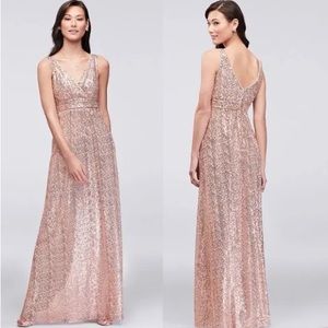 Rose Gold David’s Bridal Bridesmaid Sequins Dress Size 4